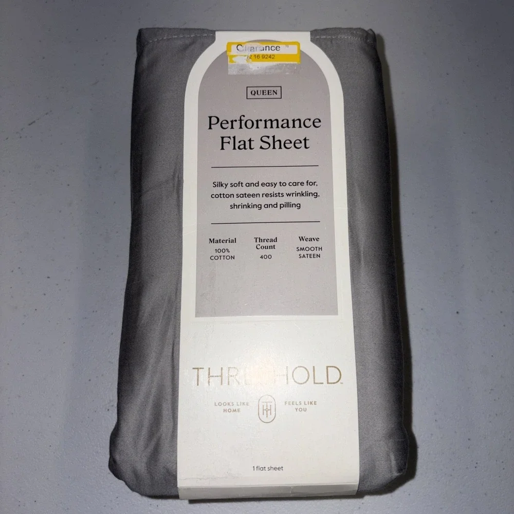 Queen 400 Thread Count Performance Flat Sheet Classic Gray - Threshold: Cotton